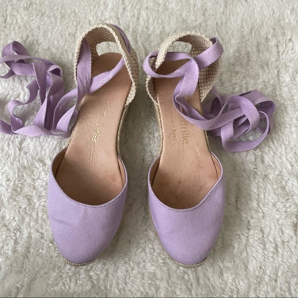 espadrille Lilac Canvas Lace Up Wedge Espadrilles - Low Wedge - EU38/UK5 - Picture 5 of 12